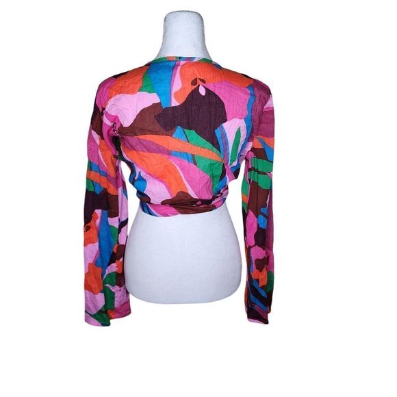 Sanctuary Boho Flare Sleeve Crop Tie Waist Wrap Top Womens S Multi New - Picture 4 of 7